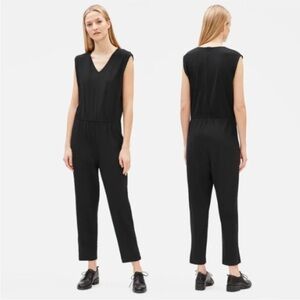Eileen Fisher Crepe V Neck Sleeveless Jumpsuit Black Medium